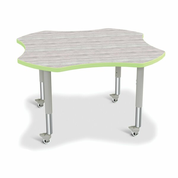 Jonti-Craft Berries Four Leaf Activity Table, Mobile, Driftwood Gray/Key Lime/Gray 6453JCM451